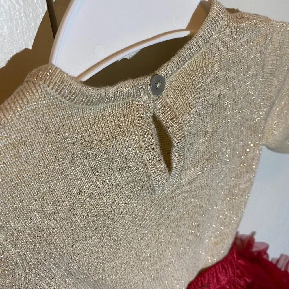 First Impressions Baby Girl Sweater/Ruffled Skirt & Black Velvet Shoes